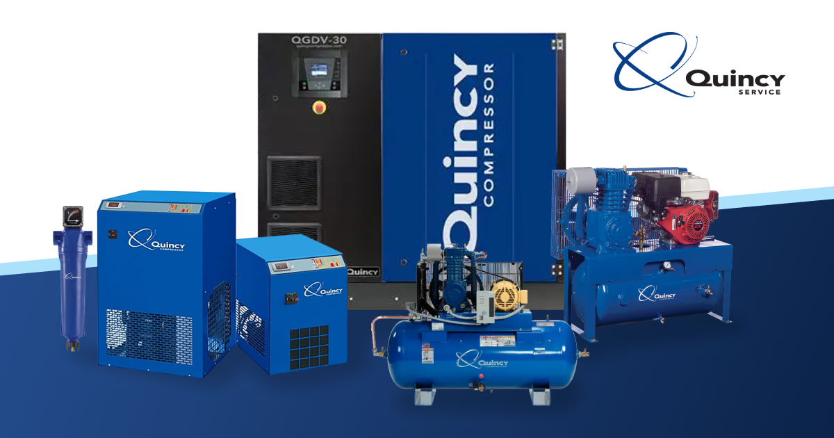 Brand Collage Quincy, a variety of blue quincy products on a quincy branded background